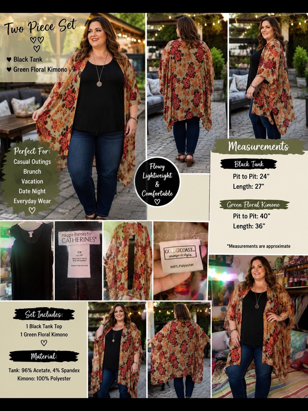 P21 Maggie Barnes for Catherines Two-Piece Tank & Floral Kimono Set – Plus Size